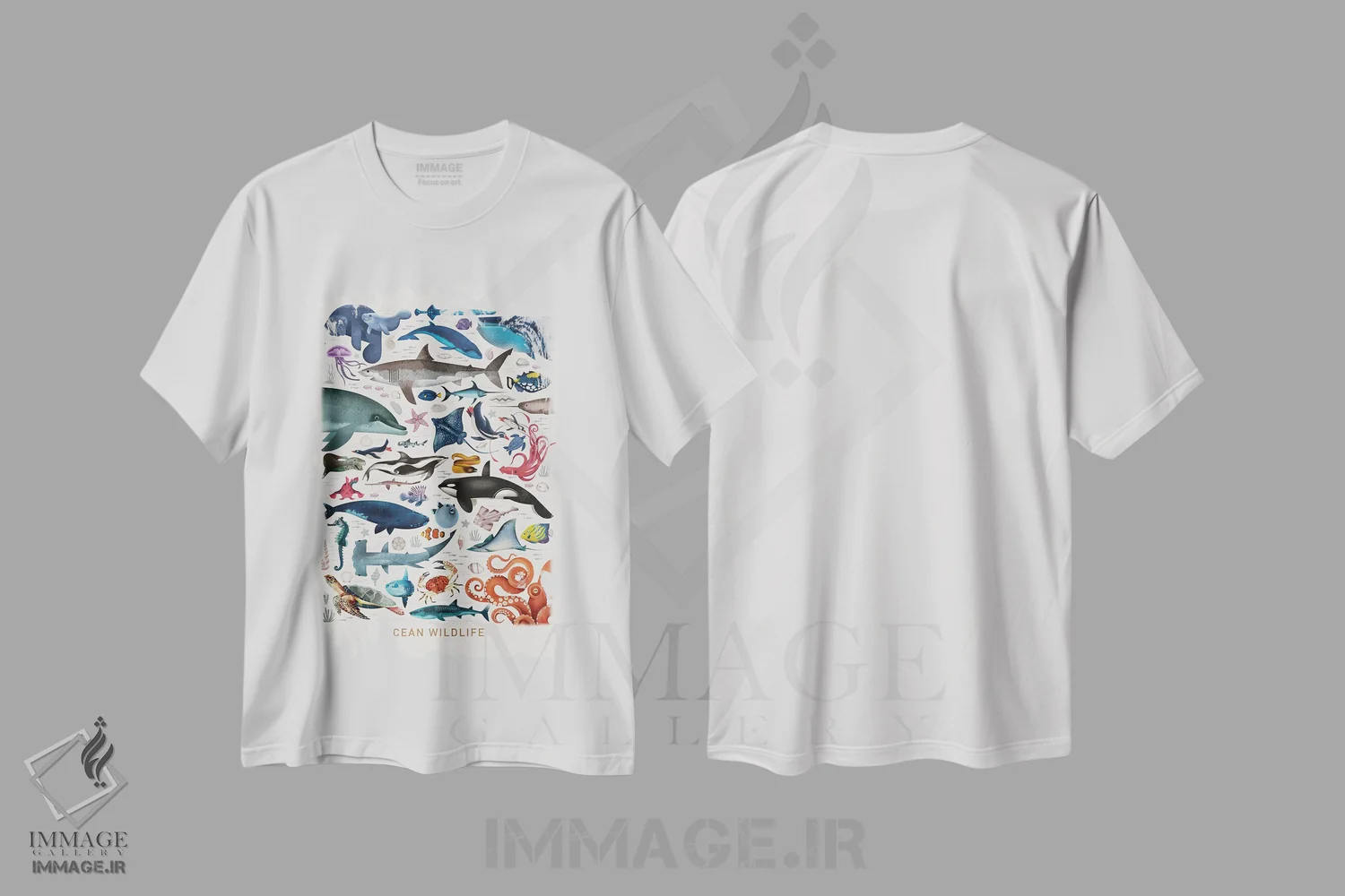 تیشرت سفید طرح دار حیات وحش اقیانوس، هنر دیجیتال اثر دیتِر براون | immage.ir