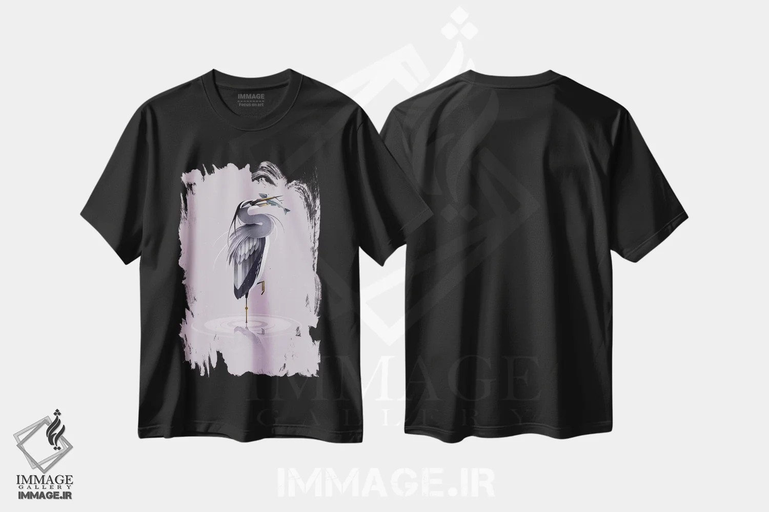 تیشرت مشکی طرح دار حواصیل خاکستری، تزئینی اثر دیتِر براون | immage.ir