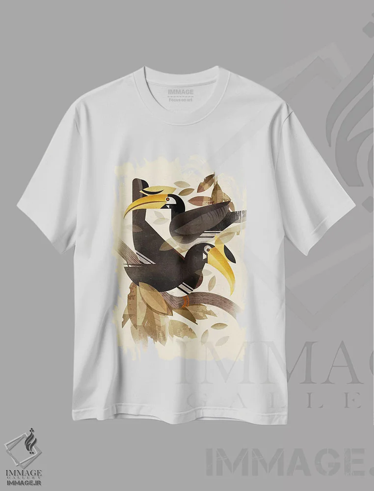 تیشرت سفید طرح دار نوک شاخ ها، تزئینی اثر دیتِر براون | فروشگاه ایماژ