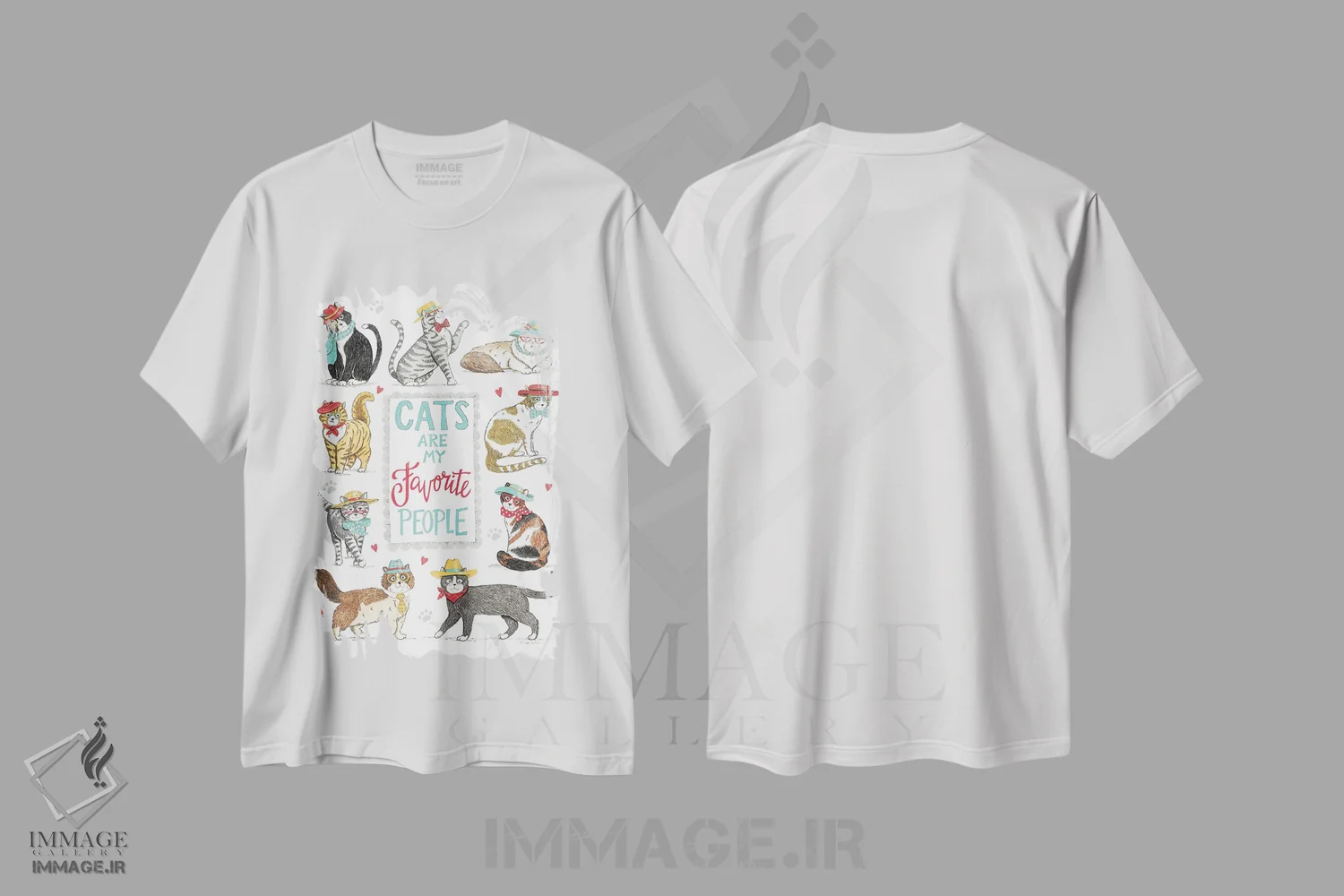 تیشرت سفید طرح دار گربه ها محبوب ترین افراد من هستند، دست نقاشی و طراحی دستی اثر دب استرین | فروشگاه ایماژ