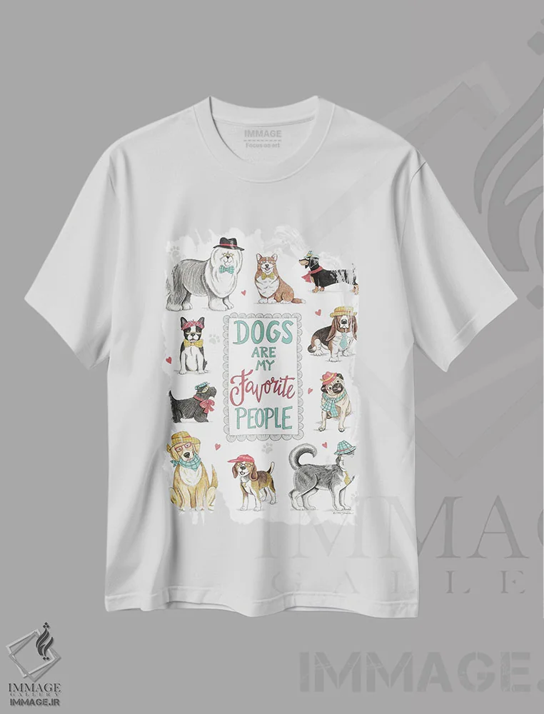 تیشرت سفید طرح دار سگ ها محبوب ترین افراد من هستند، دست نقاشی و طراحی دستی اثر دب استرین | immage.ir