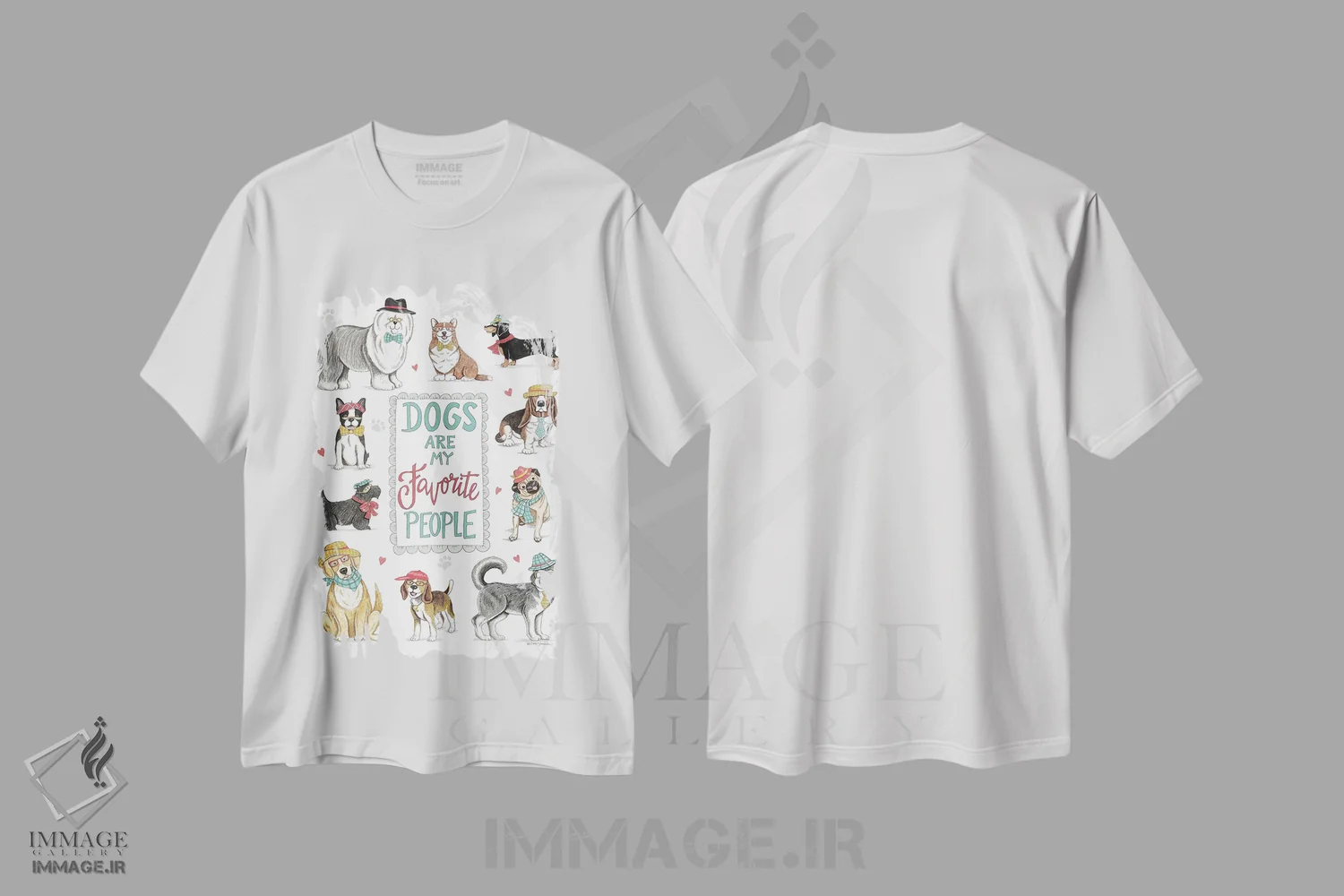 تیشرت سفید طرح دار سگ ها محبوب ترین افراد من هستند، دست نقاشی و طراحی دستی اثر دب استرین | immage.ir