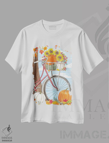 تیشرت سفید طرح دار دوچرخه پاییزی، دکور معاصر اثر دب استرین | فروشگاه ایماژ
