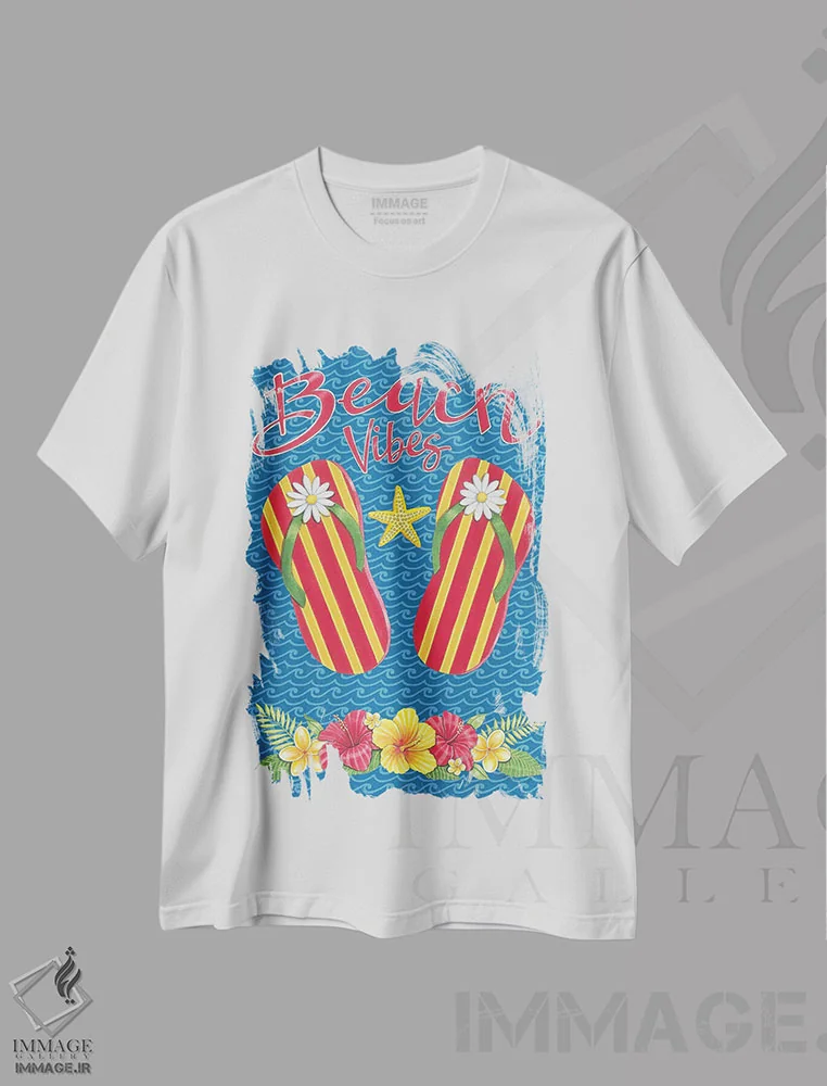 تیشرت سفید طرح دار حال و هوای ساحل، دکور ساحلی اثر دب استرین | immage.ir