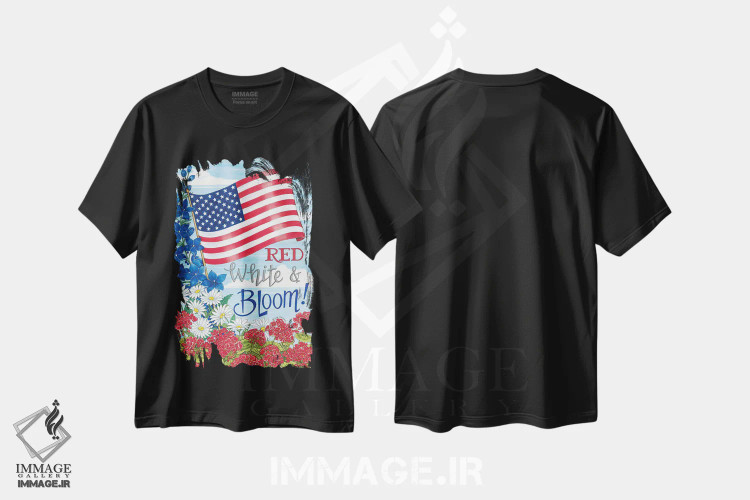 تیشرت مشکی طرح دار قرمز، سفید و شکوفا!، دکور روستایی اثر دب استرین | immage.ir