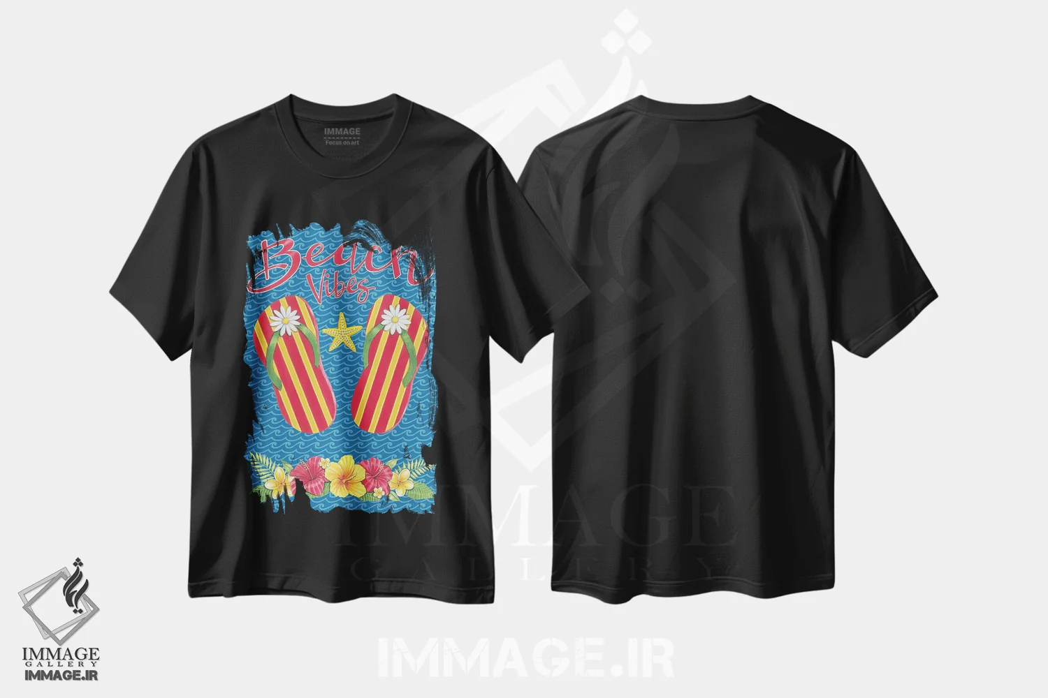 تیشرت مشکی طرح دار حال و هوای ساحل، دکور ساحلی اثر دب استرین | فروشگاه ایماژ