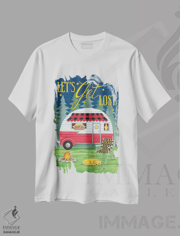 تیشرت سفید طرح دار بیا گم شویم، تایپوگرافی اثر دب استرین | فروشگاه ایماژ