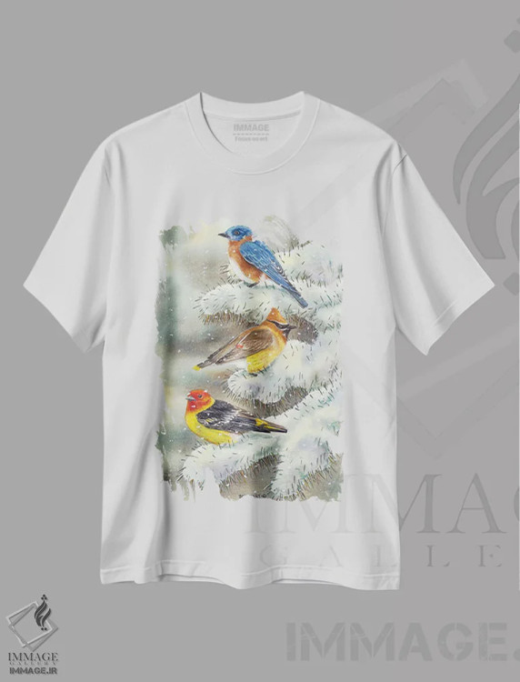 تیشرت سفید طرح دار برف زودهنگام، دکور کلبه و لژ اثر دیو بارتولت | فروشگاه ایماژ