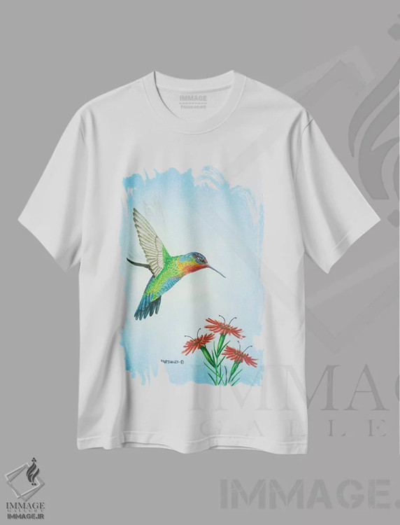 تیشرت سفید طرح دار گلوی آتشین، هنر فاخر معاصر اثر دیو بارتولت | immage.ir
