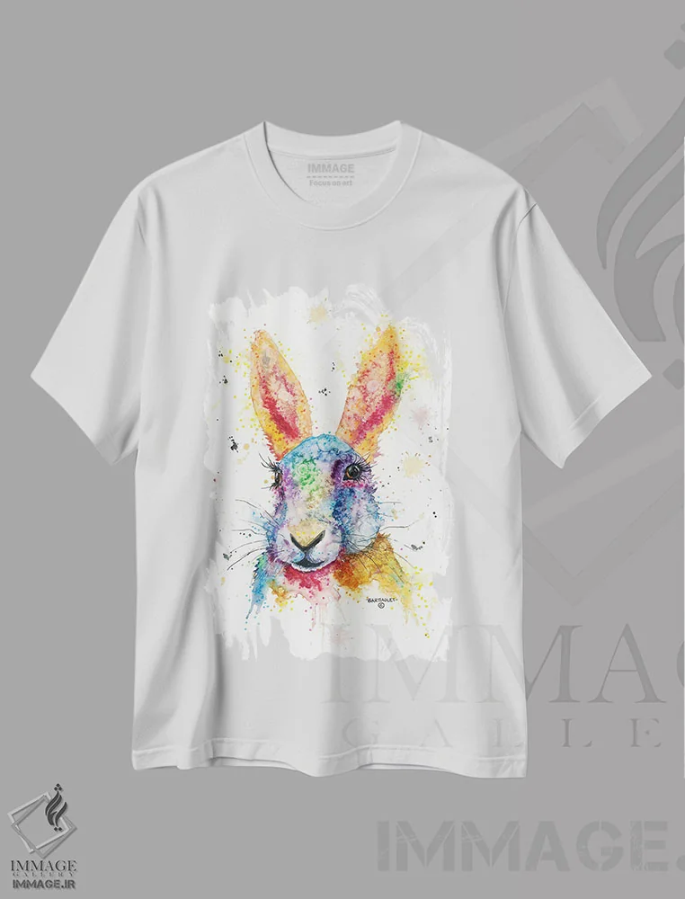 تیشرت سفید طرح دار خرگوش وحشی، هنر فاخر معاصر اثر دیو بارتولت | فروشگاه ایماژ