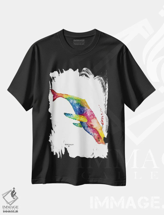 تیشرت مشکی طرح دار گوژپشت، دکور ساحلی اثر دیو بارتولت | فروشگاه ایماژ