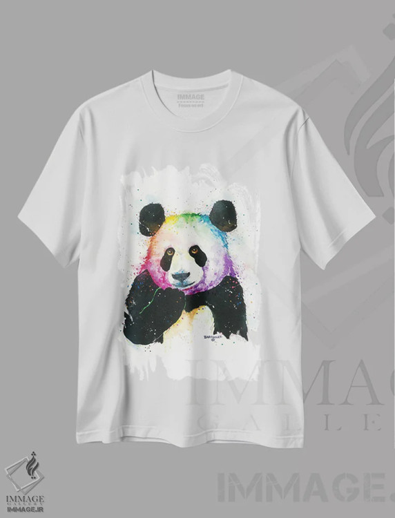 تیشرت سفید طرح دار پاندا، هنر فاخر معاصر اثر دیو بارتولت | فروشگاه ایماژ