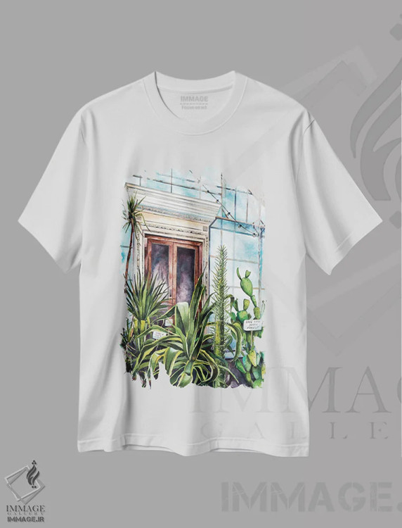 تیشرت سفید طرح دار جنگل درونی، هنر فاخر معاصر اثر دلنارا ال | فروشگاه ایماژ
