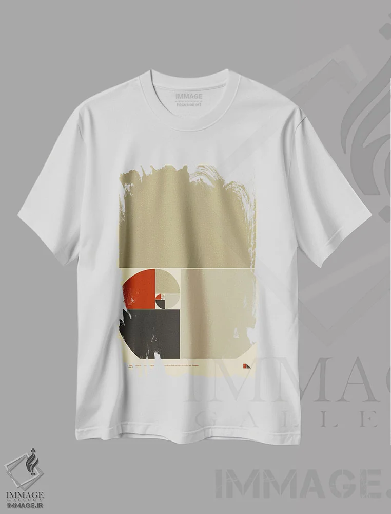 تیشرت سفید طرح دار نسبت طلایی، هنر دیجیتال اثر طراحی ۲۰۴۶ | فروشگاه ایماژ