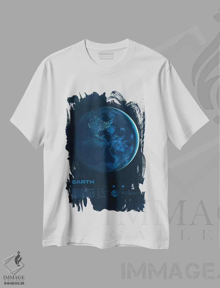 تیشرت سفید طرح دار زمین، هنر دیجیتال اثر طراحی ۲۰۴۶ | immage.ir