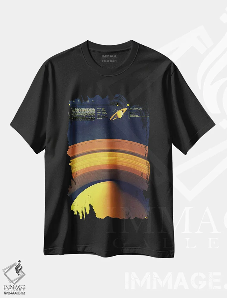 تیشرت مشکی طرح دار زحل، هنر دیجیتال اثر طراحی ۲۰۴۶ | فروشگاه ایماژ
