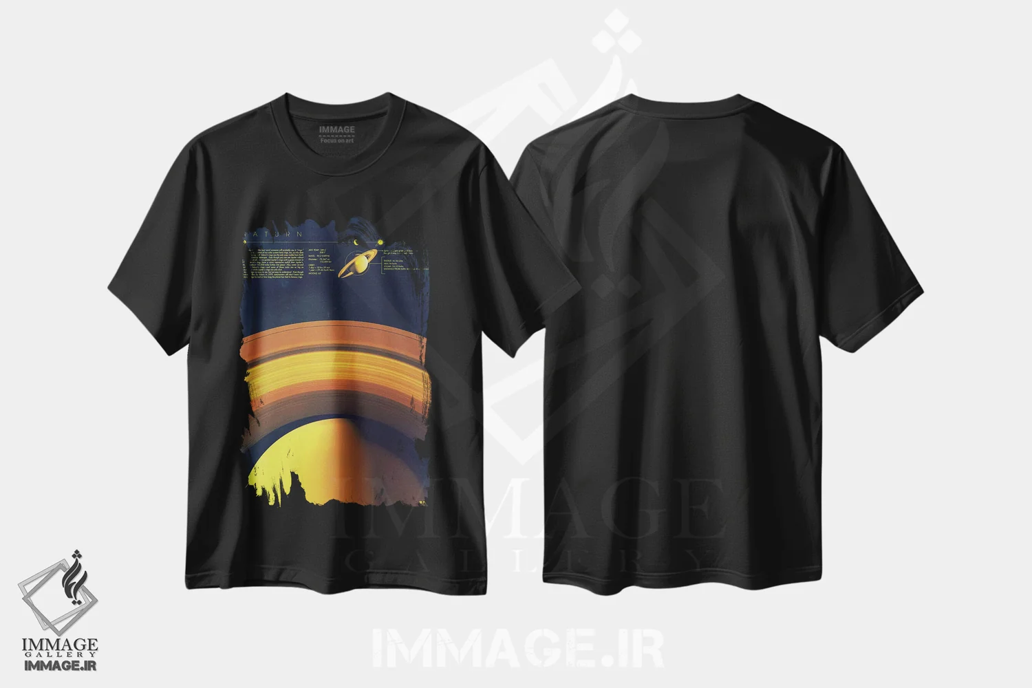 تیشرت مشکی طرح دار زحل، هنر دیجیتال اثر طراحی ۲۰۴۶ | فروشگاه ایماژ
