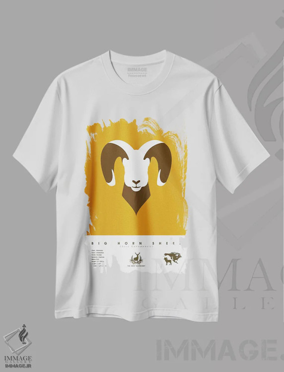 تیشرت سفید طرح دار گوسفند بزرگ شاخ، هنر دیجیتال اثر طراحی ۲۰۴۶ | فروشگاه ایماژ