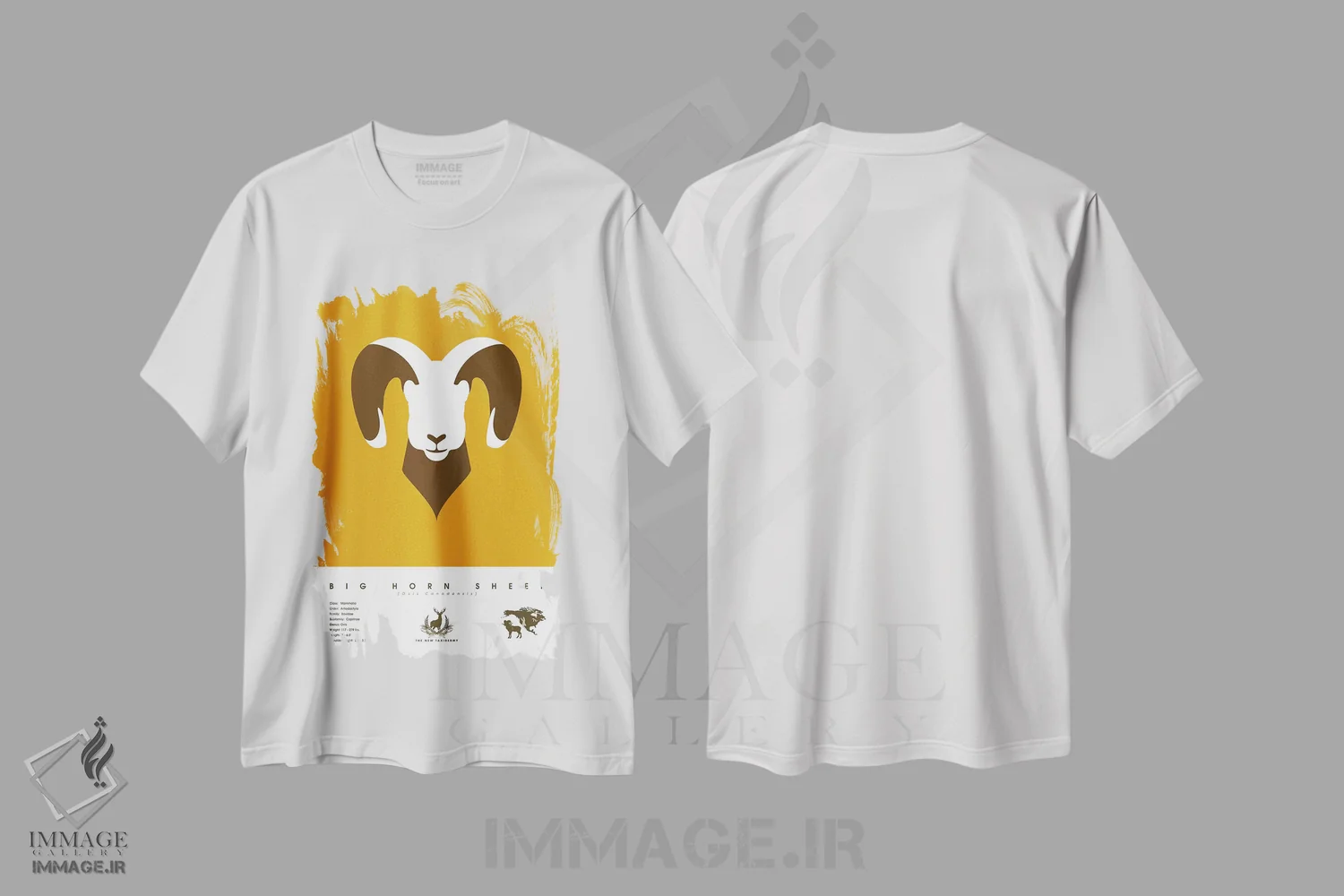 تیشرت سفید طرح دار گوسفند بزرگ شاخ، هنر دیجیتال اثر طراحی ۲۰۴۶ | فروشگاه ایماژ
