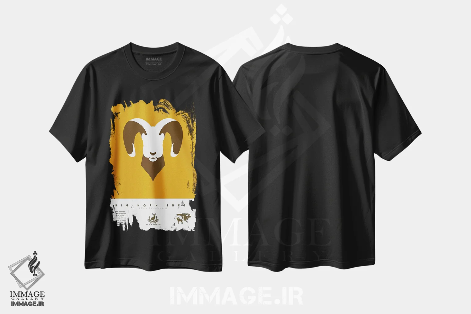 تیشرت مشکی طرح دار گوسفند بزرگ شاخ، هنر دیجیتال اثر طراحی ۲۰۴۶ | immage.ir