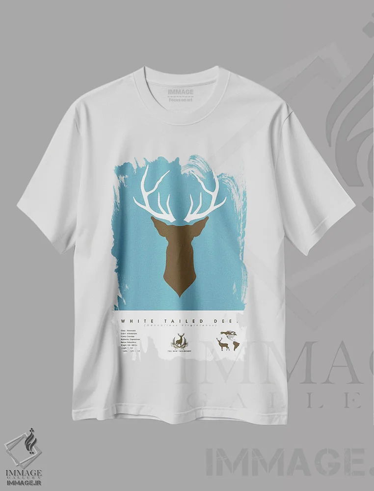 تیشرت سفید طرح دار گوزن دم سفید، هنر دیجیتال اثر طراحی ۲۰۴۶ | immage.ir