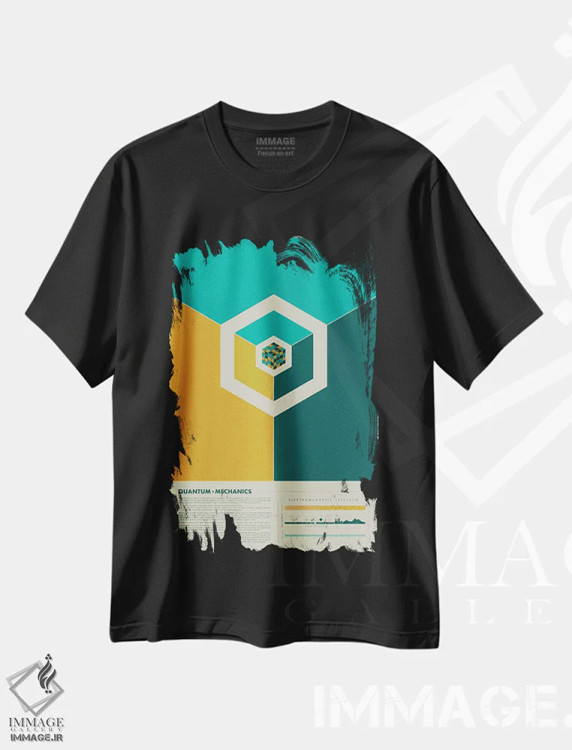 تیشرت مشکی طرح دار مکانیک کوانتومی، تزئینی اثر طراحی ۲۰۴۶ | فروشگاه ایماژ