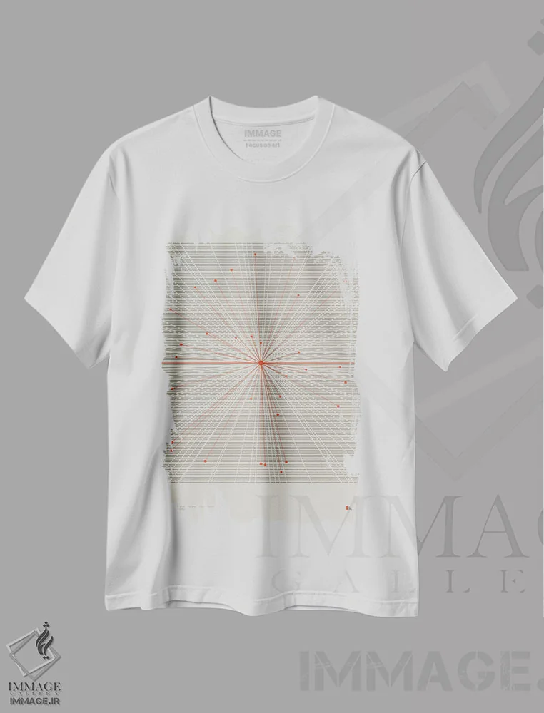 تیشرت سفید طرح دار برخورد II، هنر دیجیتال اثر طراحی ۲۰۴۶ | فروشگاه ایماژ