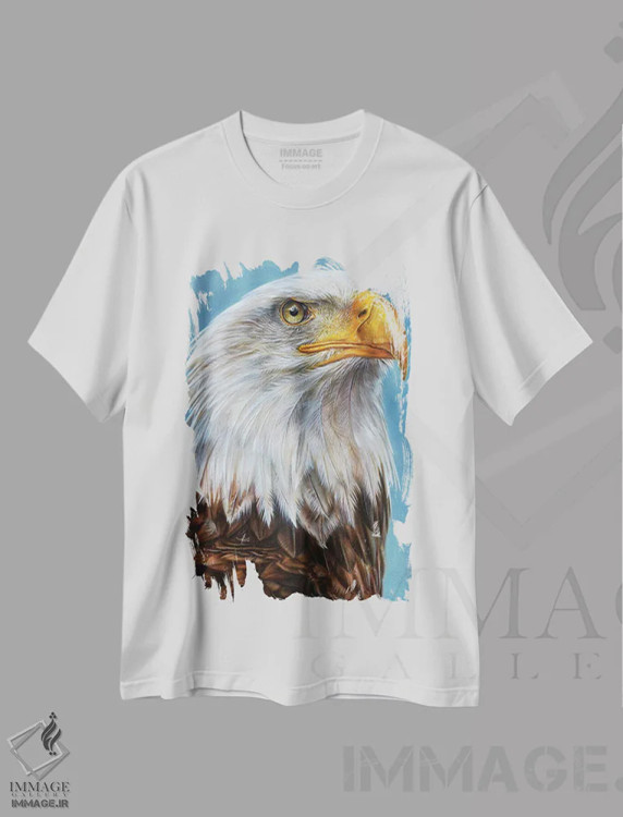 تیشرت سفید طرح دار عقاب، هنر فاخر معاصر اثر درک تورکوت | فروشگاه ایماژ