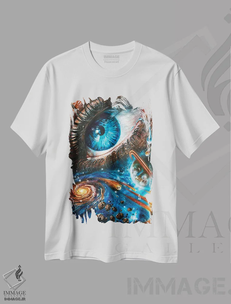 تیشرت سفید طرح دار چشم کیهان ۲.۰، هنر فاخر معاصر اثر درک تورکوت | immage.ir
