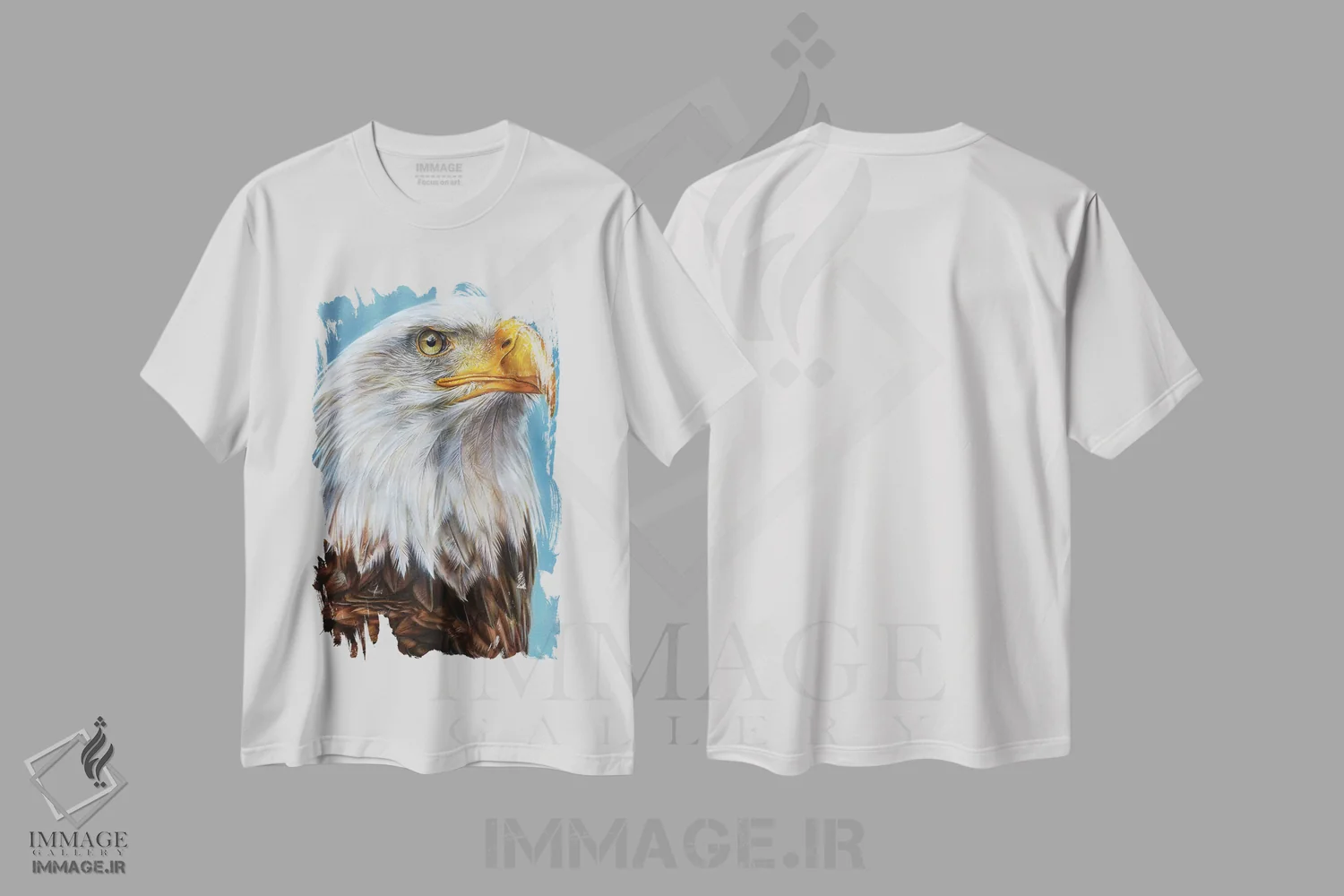 تیشرت سفید طرح دار عقاب، هنر فاخر معاصر اثر درک تورکوت | فروشگاه ایماژ