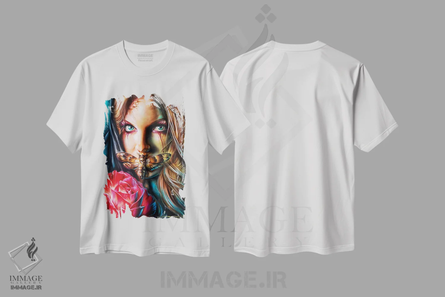 تیشرت سفید طرح دار شب پره مرگ، هنر فاخر معاصر اثر درک تورکوت | immage.ir