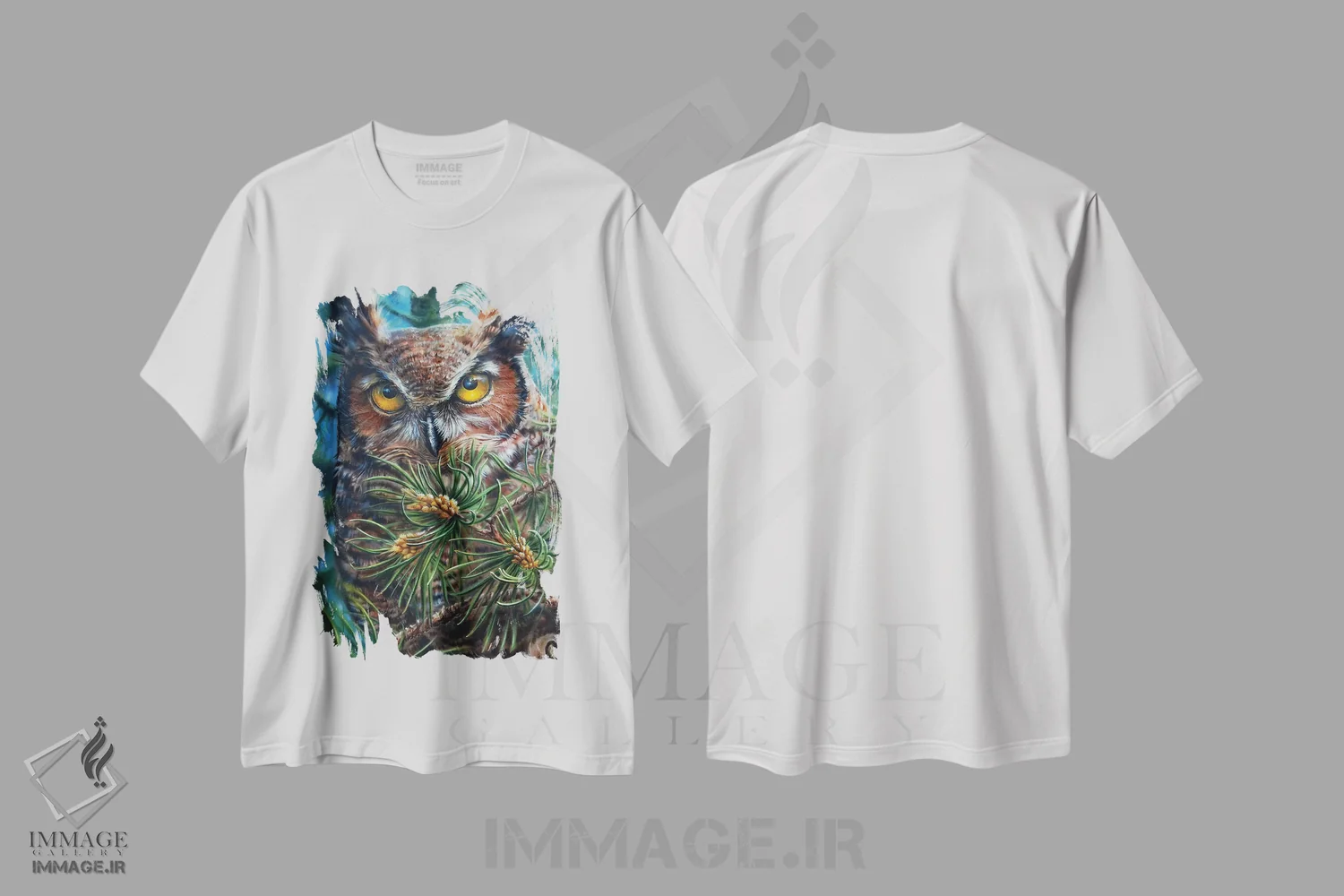 تیشرت سفید طرح دار شاخ بزرگ، هنر فاخر معاصر اثر درک تورکوت | فروشگاه ایماژ