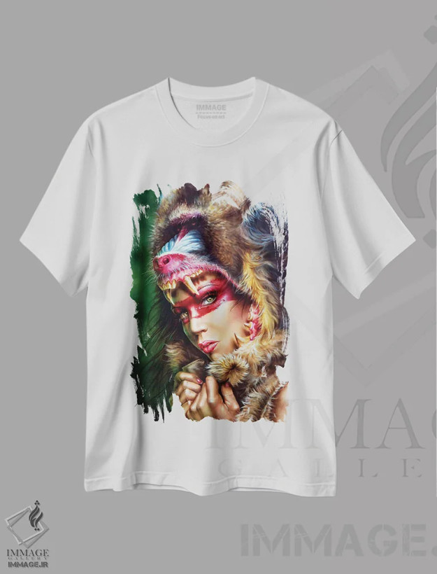 تیشرت سفید طرح دار ماندریل شکارچی، هنر فاخر معاصر اثر درک تورکوت | فروشگاه ایماژ