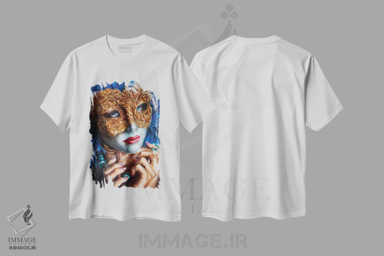 تیشرت سفید طرح دار نقاب دار، هنر فاخر معاصر اثر درک تورکوت | فروشگاه ایماژ