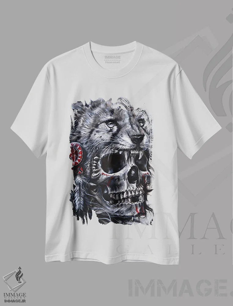 تیشرت سفید طرح دار لئوپارد جمجمه دار، هنر فاخر معاصر اثر درک تورکوت | فروشگاه ایماژ
