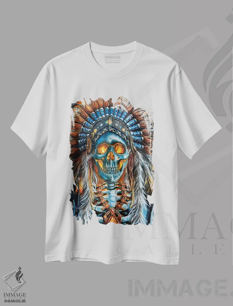 تیشرت سفید طرح دار رئیس جنگجو، هنر فاخر معاصر اثر درک تورکوت | immage.ir