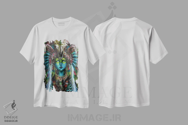 تیشرت سفید طرح دار زن شکارچی جادوی ووودو، هنر فاخر معاصر اثر درک تورکوت | فروشگاه ایماژ
