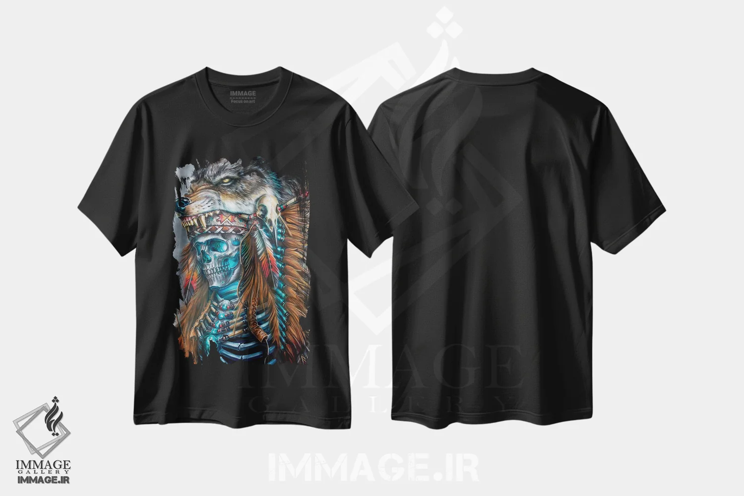 تیشرت مشکی طرح دار کلاه پوست روح گرگ، هنر فاخر معاصر اثر درک تورکوت | فروشگاه ایماژ