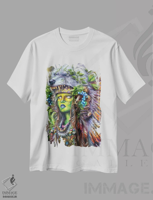 تیشرت سفید طرح دار دروید جنگلی، هنر فاخر معاصر اثر درک تورکوت | فروشگاه ایماژ