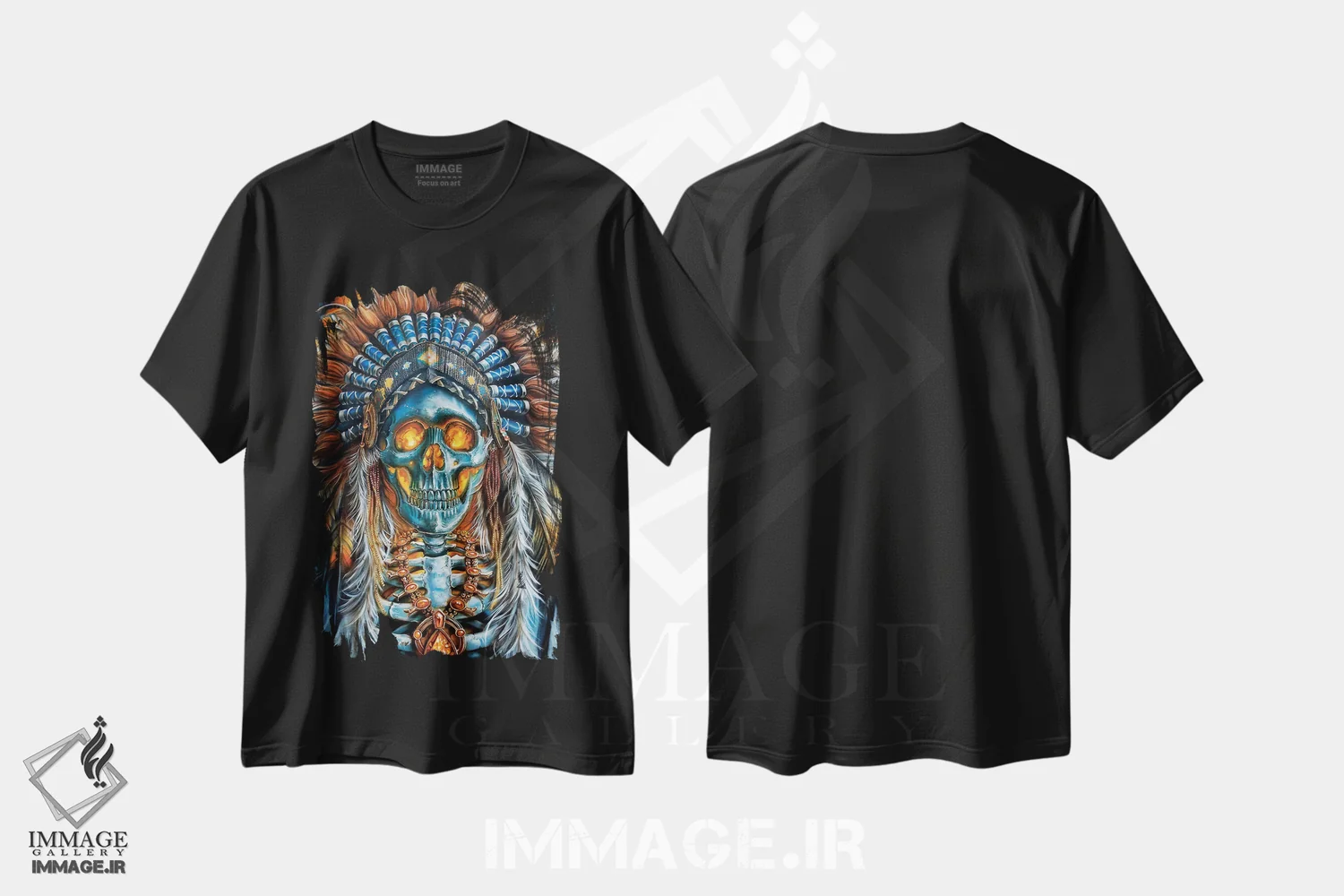 تیشرت مشکی طرح دار رئیس جنگجو، هنر فاخر معاصر اثر درک تورکوت | فروشگاه ایماژ