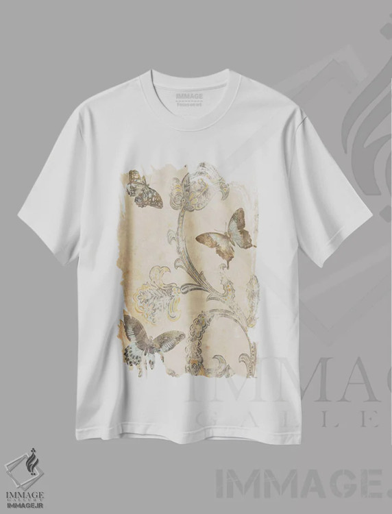 تیشرت سفید طرح دار پروانه تزئینی I، دکور معاصر اثر دبورا دوولیه | فروشگاه ایماژ