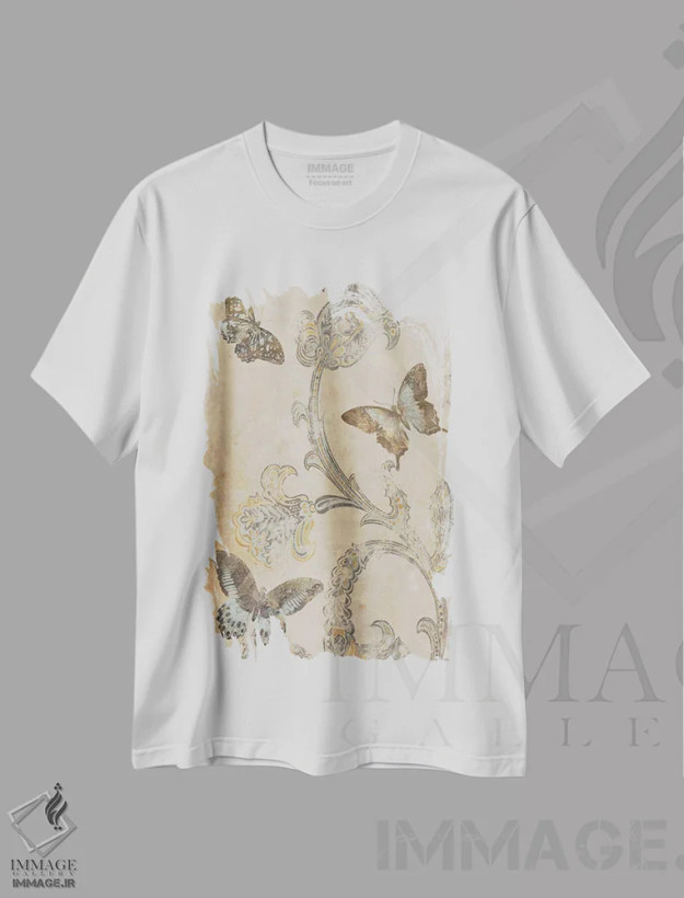تیشرت سفید طرح دار پروانه تزئینی I، دکور معاصر اثر دبورا دوولیه | فروشگاه ایماژ