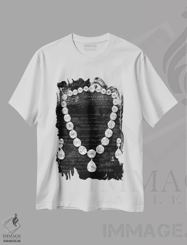 تیشرت سفید طرح دار جواهرات اعلیحضرت II، هنر تزئینی سیاه و سفید اثر دبورا دوولیه | فروشگاه ایماژ