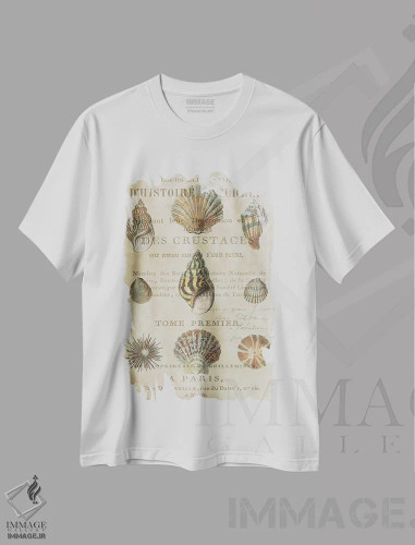 تیشرت سفید طرح دار مجموعه صدف I، دکور ساحلی اثر دبورا دوولیه | فروشگاه ایماژ