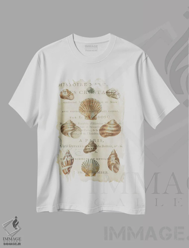 تیشرت سفید طرح دار مجموعه صدف II، دکور ساحلی اثر دبورا دوولیه | فروشگاه ایماژ
