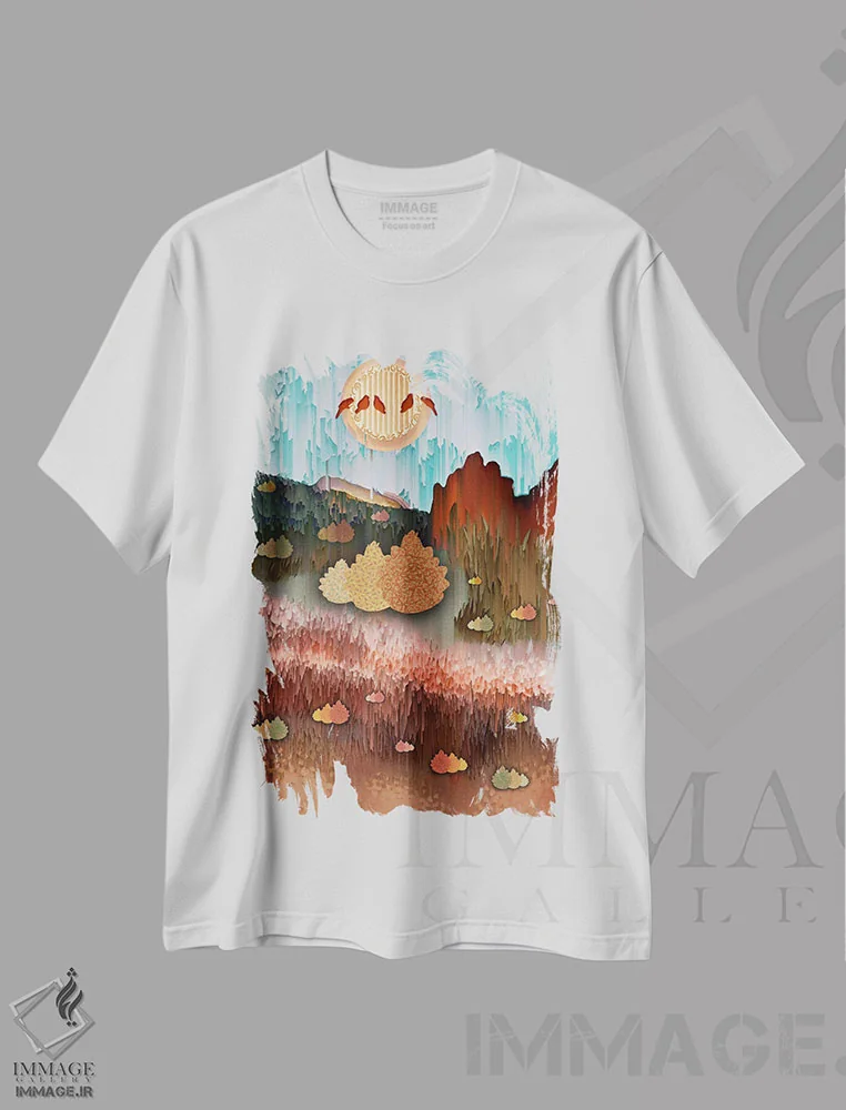 تیشرت سفید طرح دار بیابان انتزاعی، آبستره اثر دارلا فرارا | فروشگاه ایماژ