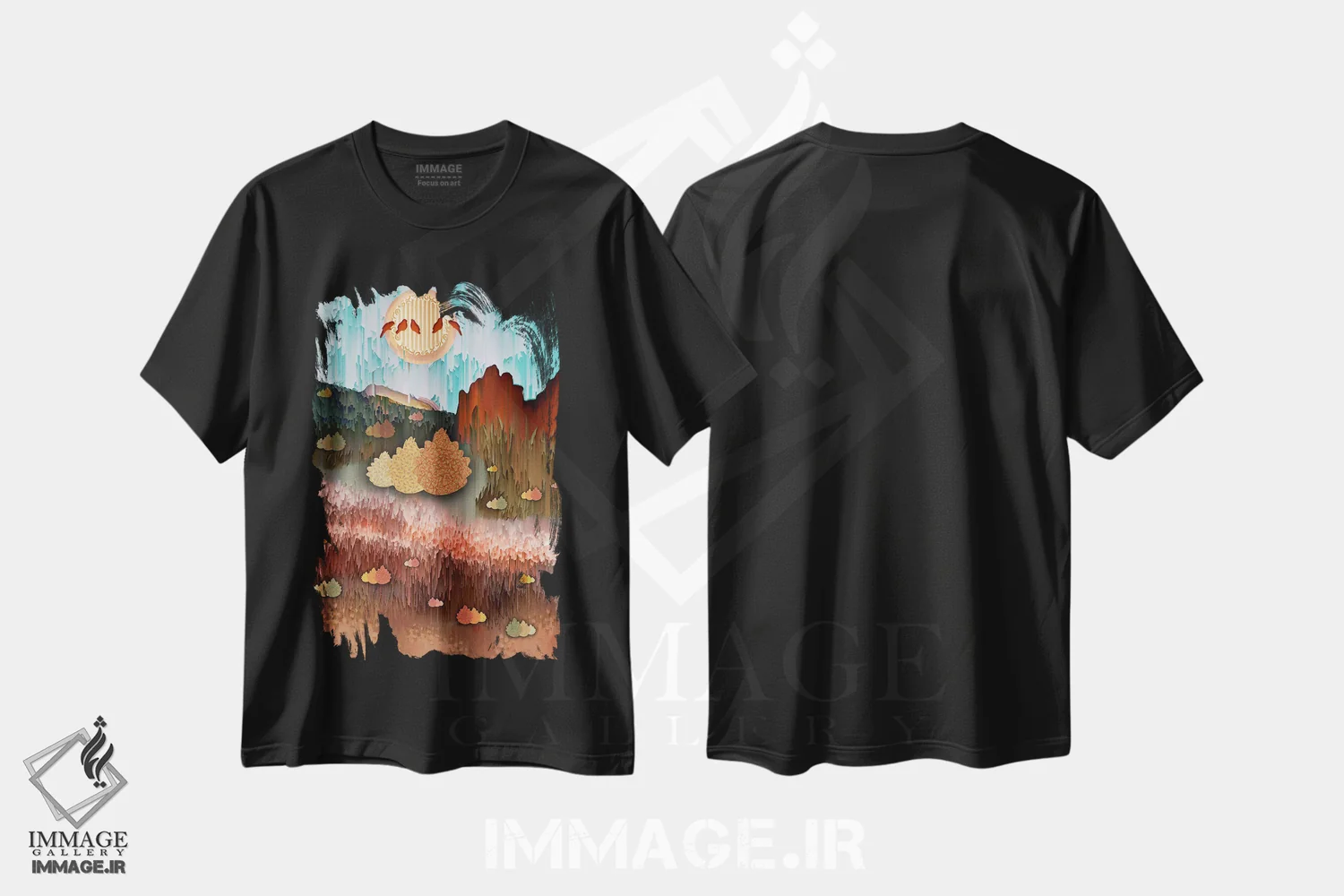 تیشرت مشکی طرح دار بیابان انتزاعی، آبستره اثر دارلا فرارا | immage.ir