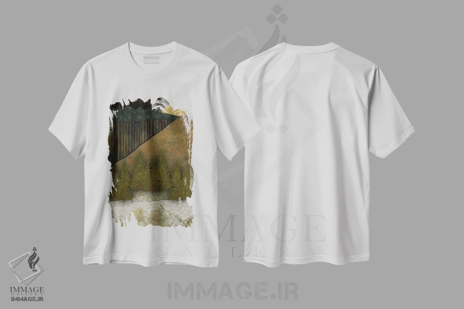 تیشرت سفید طرح دار کوه تیره، آبستره اثر دارلا فرارا | immage.ir