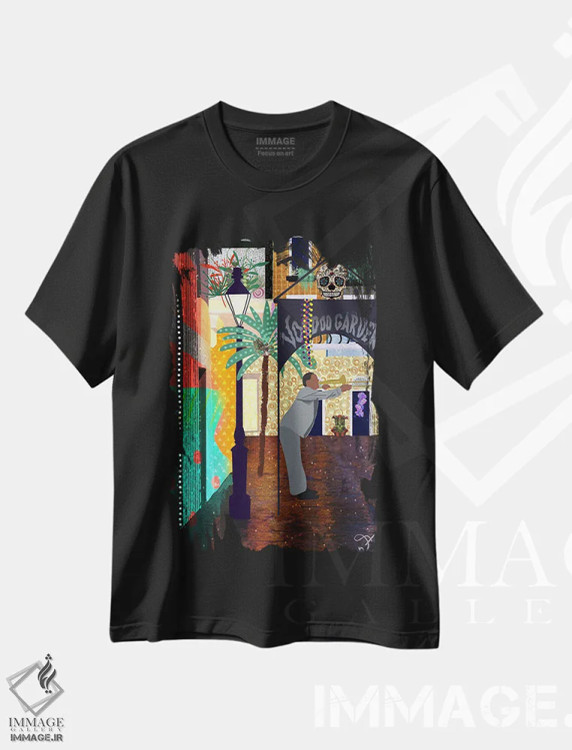 تیشرت مشکی طرح دار محله فرانسوی، هنر دیجیتال اثر دارلا فرارا | فروشگاه ایماژ