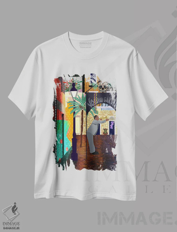 تیشرت سفید طرح دار محله فرانسوی، هنر دیجیتال اثر دارلا فرارا | immage.ir